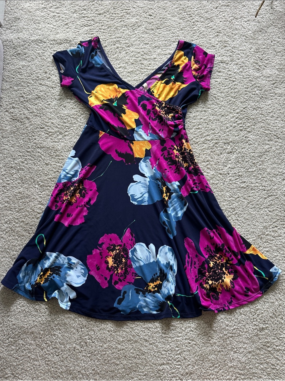 Gilli Navy Floral Fit-and-Flare Dress with Pink, Yellow & Light Blue Blooms